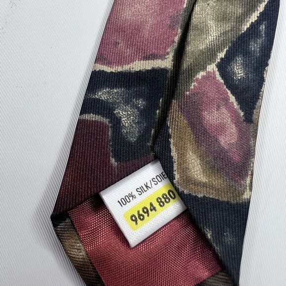 St Michael Marks & Spencer Vtg 90s Silk Multicolor Abstract Geometric Neck Tie - Picture 7 of 7